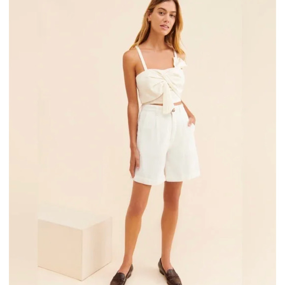 FARM Rio Tops - Farm Rio Off-White Linen Blend Cropped Bow Tank Large